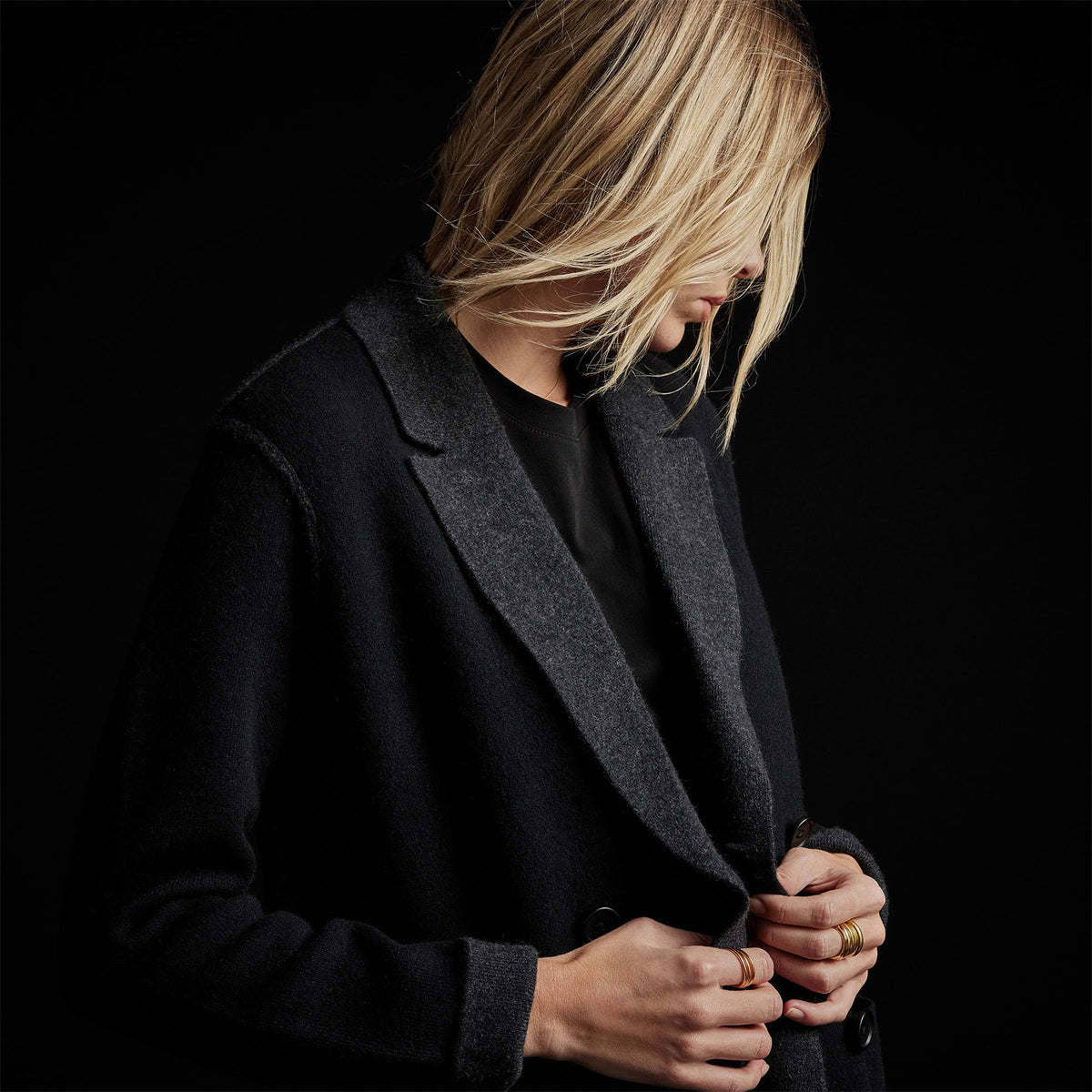 Cashmere Double Bed Blazer in Black/Anthracite | James Perse Los Angeles 