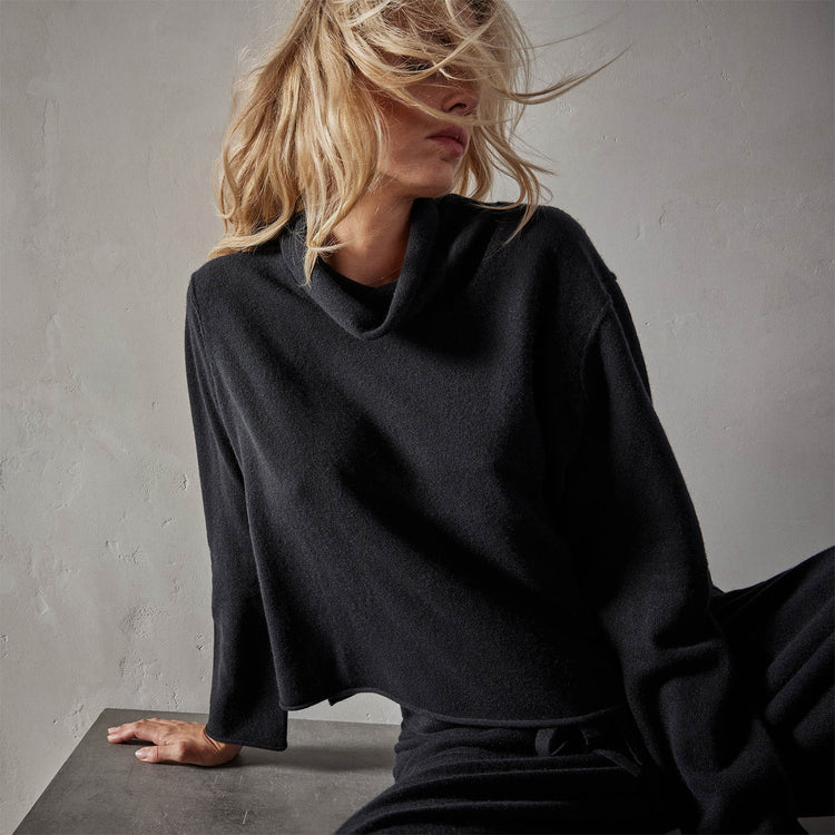 Recycled Cashmere Crop Funnel in Black | James Perse Los Angeles