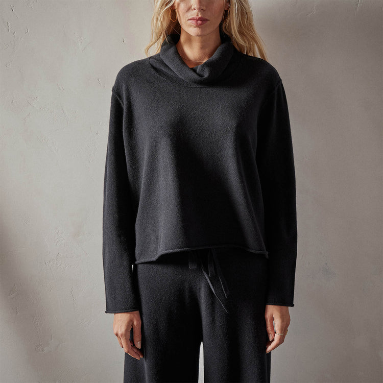 Recycled Cashmere Crop Funnel in Black | James Perse Los Angeles