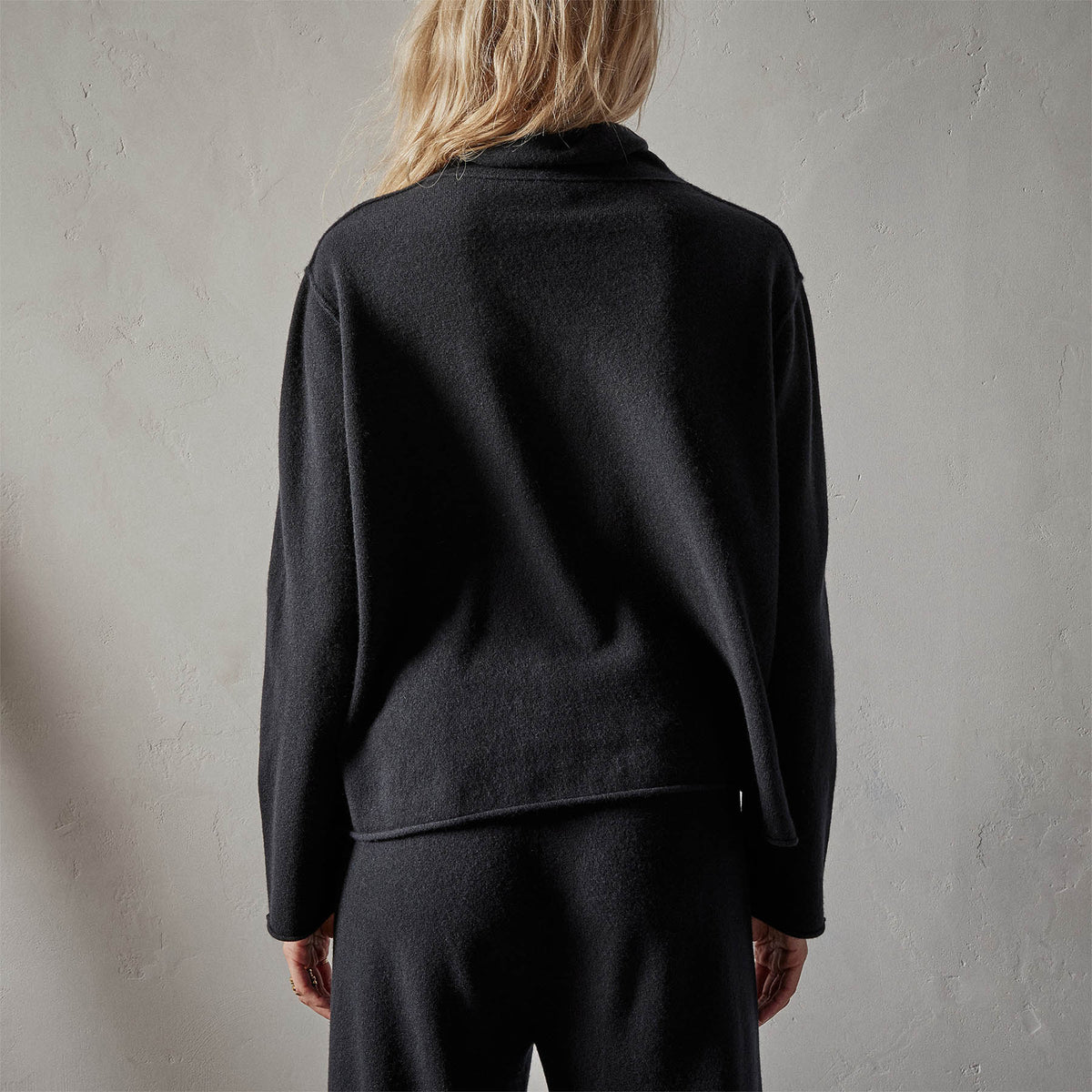 Recycled Cashmere Crop Funnel in Black | James Perse Los Angeles