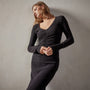 deep v front ruched dress black wrbj6724 | James Perse Los Angeles 