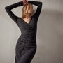 deep v front ruched dress black wrbj6724 | James Perse Los Angeles 