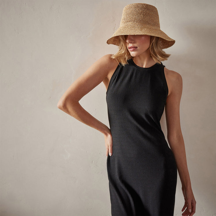 High Neck Crepe Matte Jersey Dress in Black | James Perse Los Angeles 