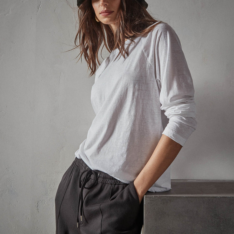 Recycled Jersey Raglan Crew in White | James Perse Los Angeles
