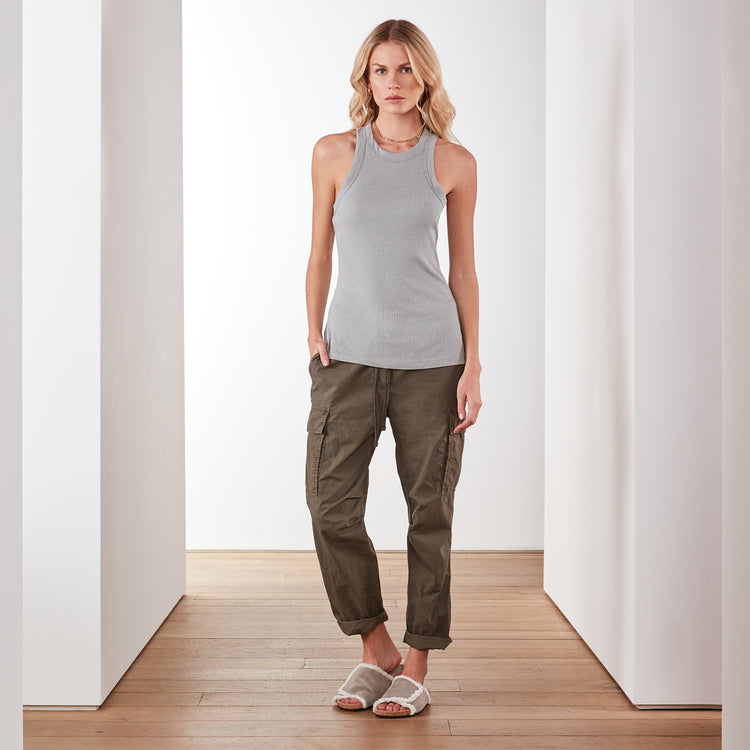 Technical Jersey Ribbed Cut Away Tank In Platinum | James Perse Los Angeles