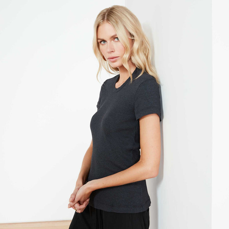 Technical Jersey Ribbed Slim Fit Tee In Blue Black | James Perse Los Angeles