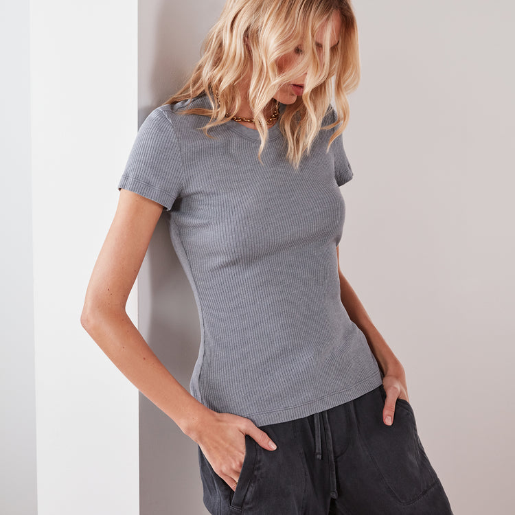 Technical Jersey Ribbed Slim Fit Tee In North | James Perse Los Angeles