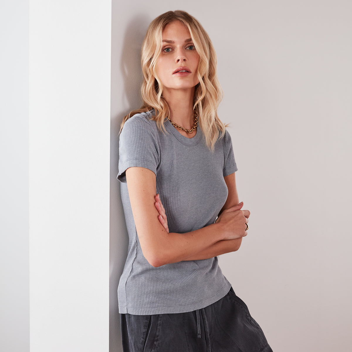 Technical Jersey Ribbed Slim Fit Tee In North | James Perse Los Angeles
