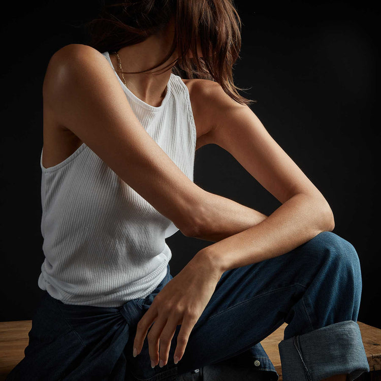 Clean Cut Away Ribbed Tank in White | James Perse Los Angeles
