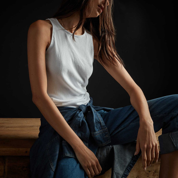 Clean Cut Away Ribbed Tank in White | James Perse Los Angeles
