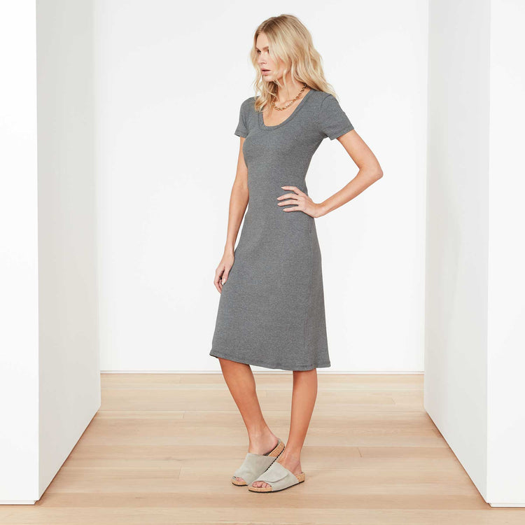 Technical Jersey Ribbed U-Neck Dress In Carbon | James Perse Los Angeles
