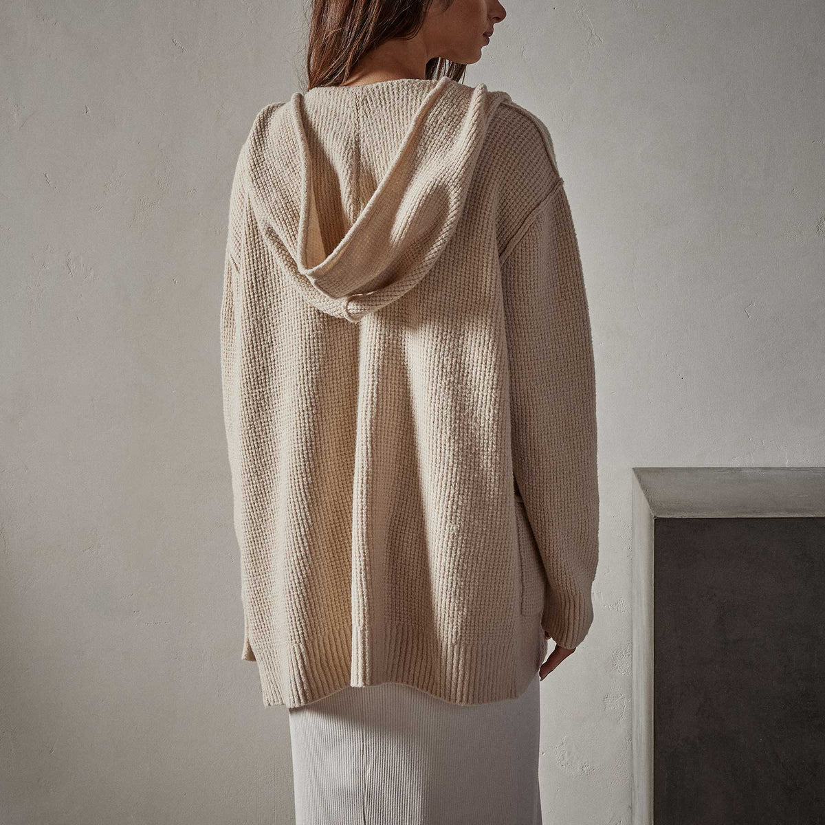 Thermal Hooded Cardigan in Oatmilk | James Perse Los Angeles