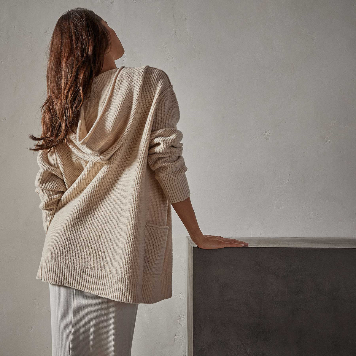 Thermal Hooded Cardigan in Oatmilk | James Perse Los Angeles
