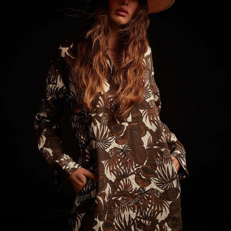 Tropical Print Linen Shirt Dress - Kona | James Perse Los Angeles