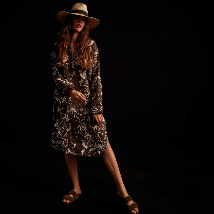 Tropical Print Linen Shirt Dress - Kona | James Perse Los Angeles