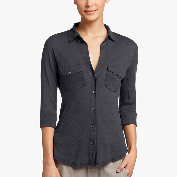 Sheer Slub Side Panel Shirt - Mine | James Perse Los Angeles