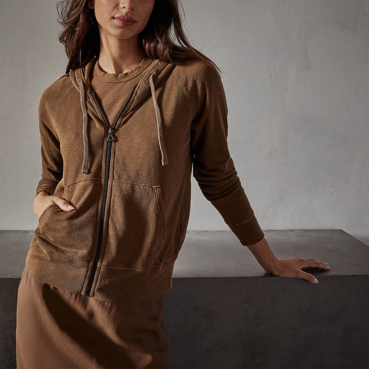 Vintage French Terry Zip Up Hoody in Acorn Pigment | James Perse Los Angeles