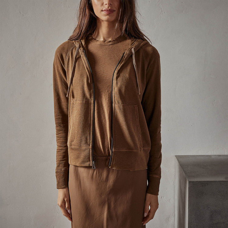 Vintage French Terry Zip Up Hoody in Acorn Pigment | James Perse Los Angeles