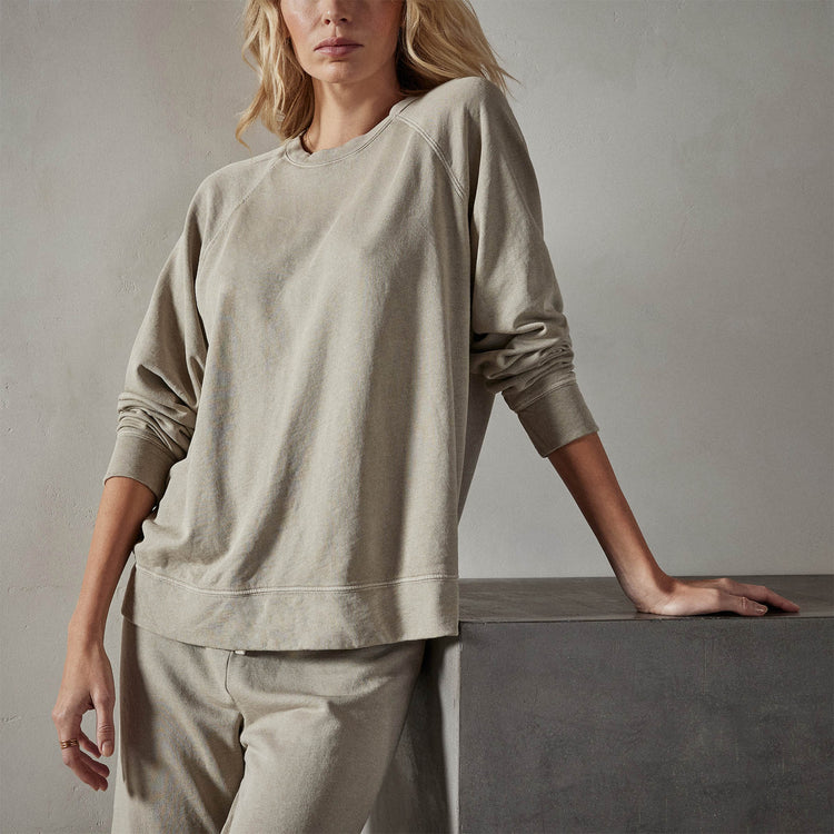 Vintage French Terry Relaxed Sweatshirt in String Pigment | James Perse Los Angeles