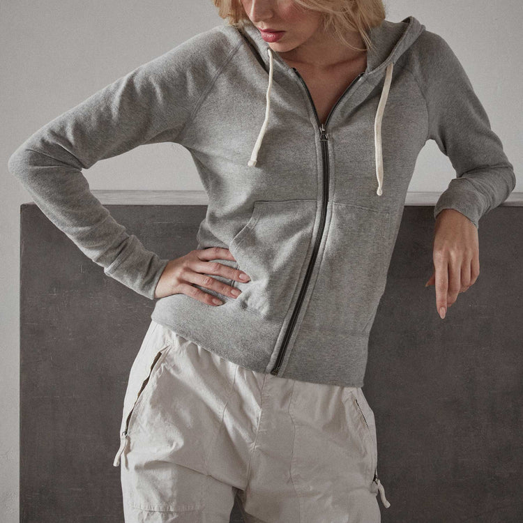 Vintage French Terry Zip Up Hoody - Heather Grey | James Perse Los Angeles