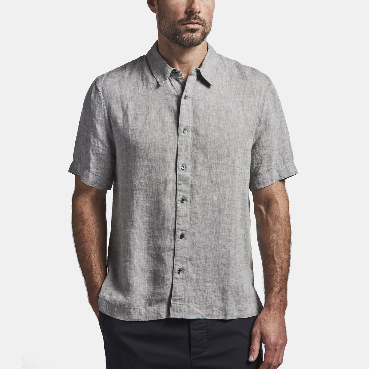 Short Sleeve Linen Shirt In Charcoal | James Perse Los Angeles