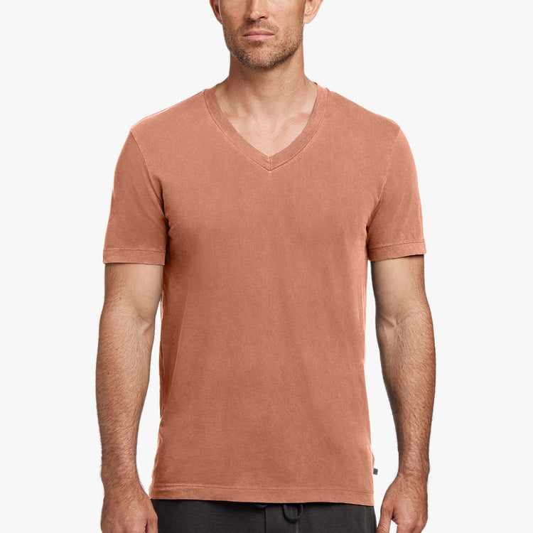 Short Sleeve V Neck in Orange Pigment | James Perse Los Angeles